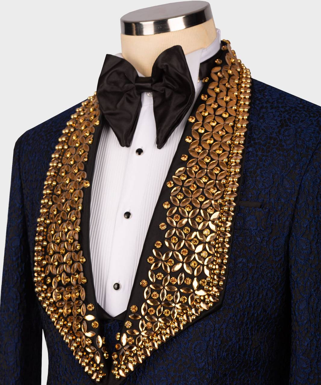 Men's 3 Piece Stone Stitched Navy/Gold Tuxedo