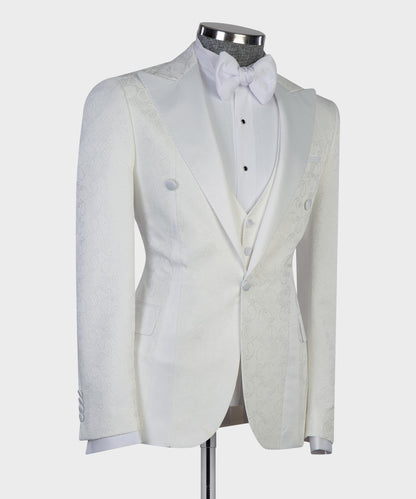 Men's 3 Piece White Tuxedo Suit Peak Lapel