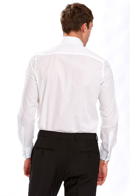 Men's Slim Fit White Cotton Shirt Pleaded- Brenta
