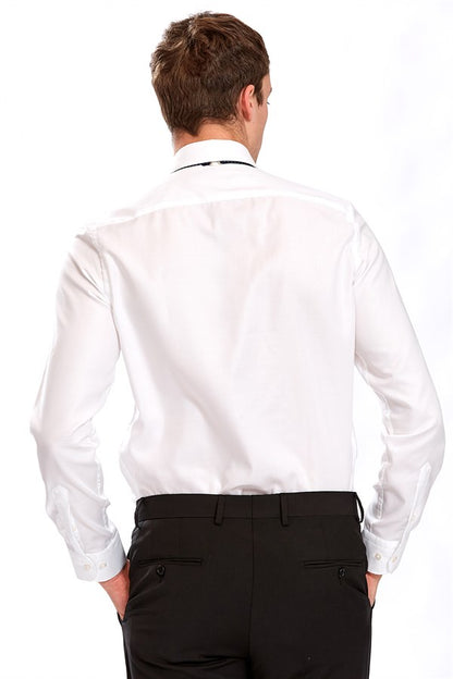 Men's Slim Fit White Cotton Shirt Pleaded- Marzio