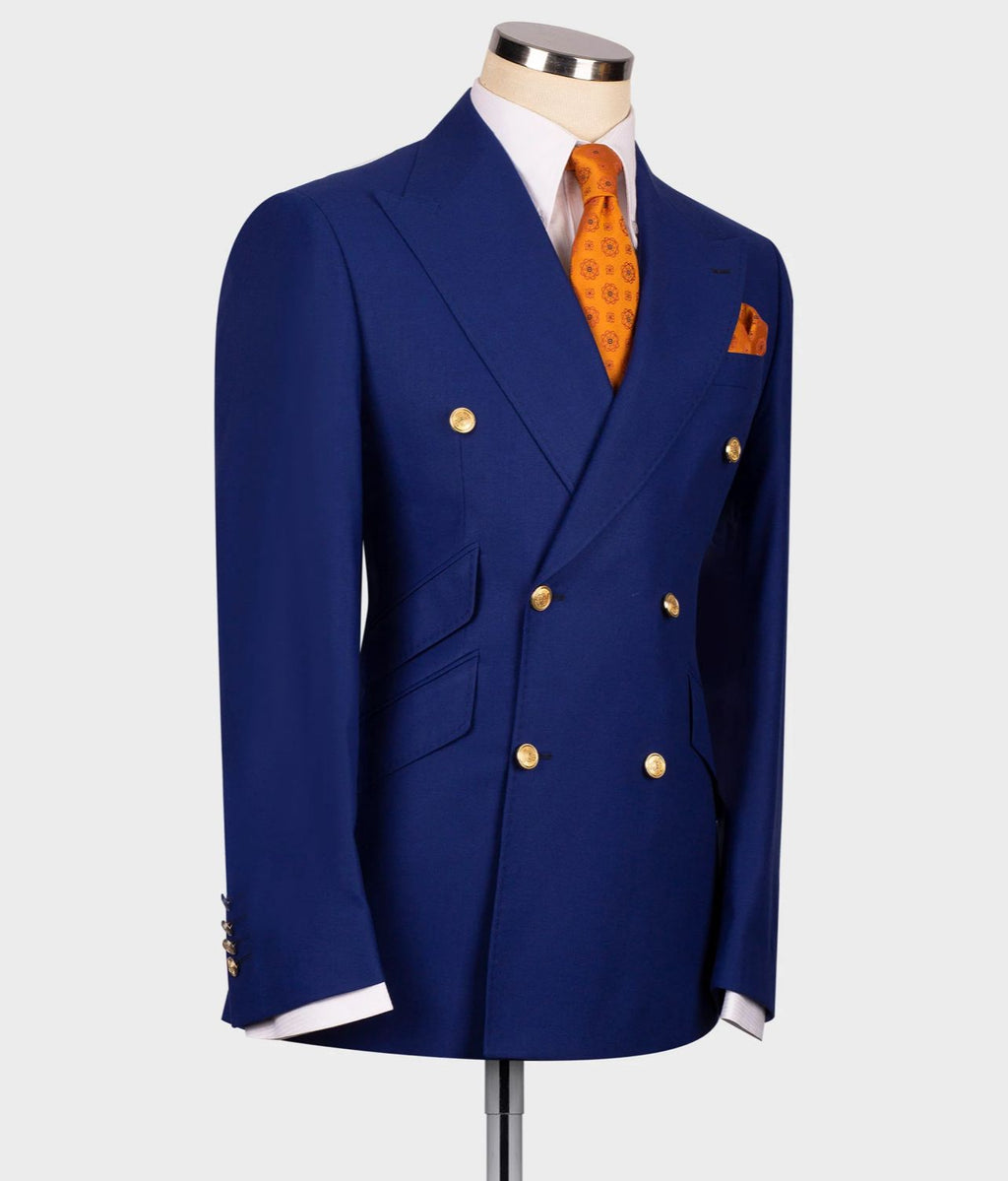 Double Breasted Royal Blue Suit Peak Lapel 2pc