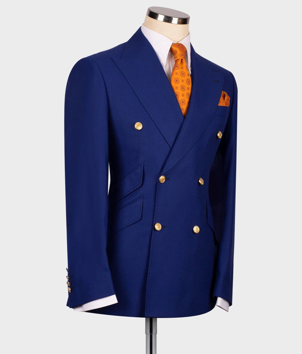 Double Breasted Royal Blue Suit Peak Lapel 2pc