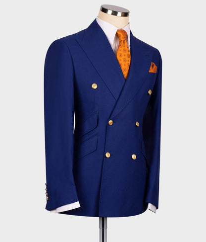 Double Breasted Royal Blue Suit Peak Lapel 2pc