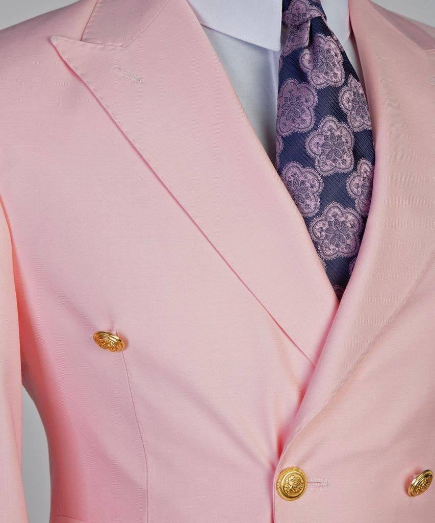 Double Breasted Pink Suit Peak Lapel 2pc