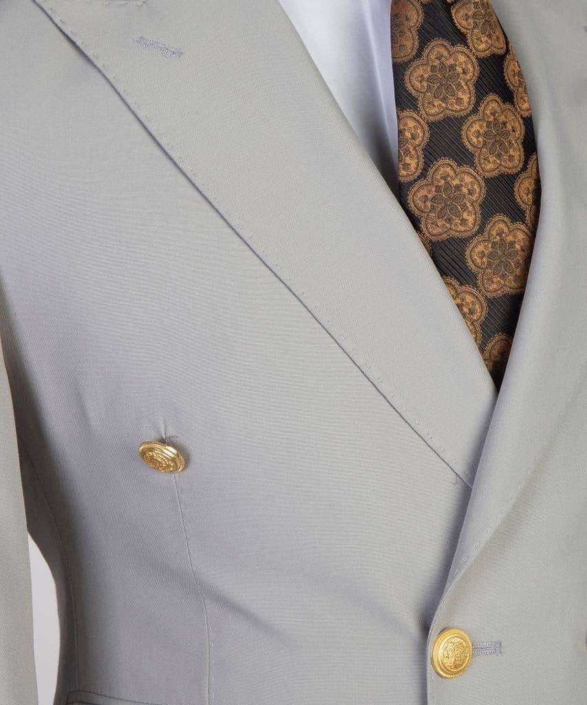 Double Breasted Grey Suit Peak Lapel 2pc