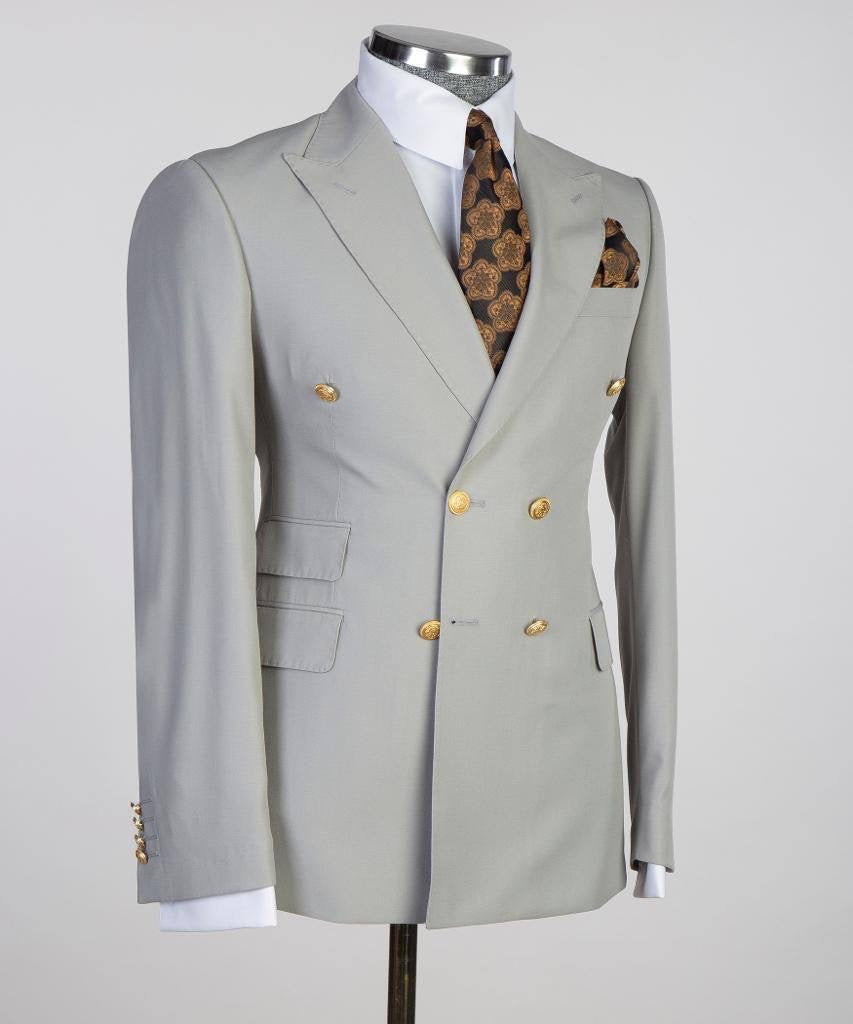 Double Breasted Grey Suit Peak Lapel 2pc