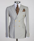 Double Breasted Grey Suit Peak Lapel 2pc