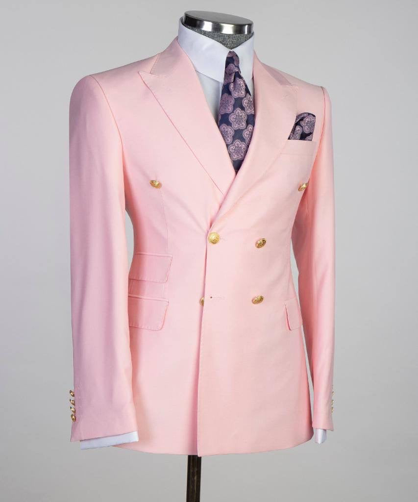 Double Breasted Pink Suit Peak Lapel 2pc