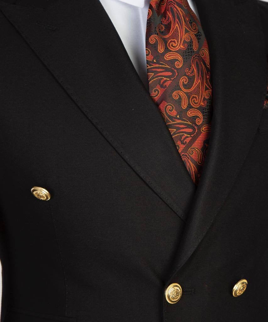 Double Breasted Black Suit Peak Lapel 2pc