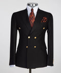 Double Breasted Black Suit Peak Lapel 2pc