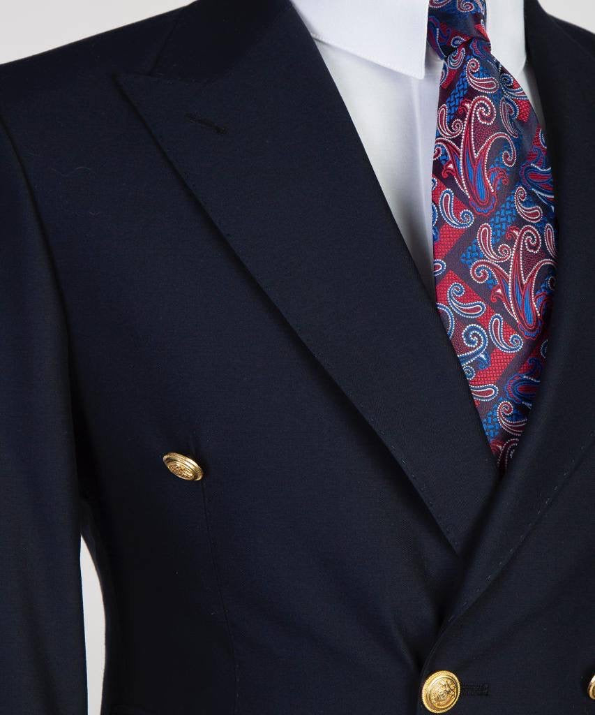 Double Breasted Navy Suit Peak Lapel 2pc