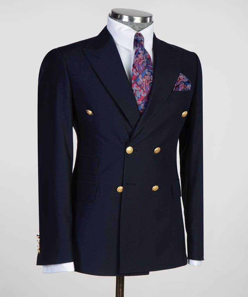 Double Breasted Navy Suit Peak Lapel 2pc
