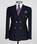 Double Breasted Navy Suit Peak Lapel 2pc