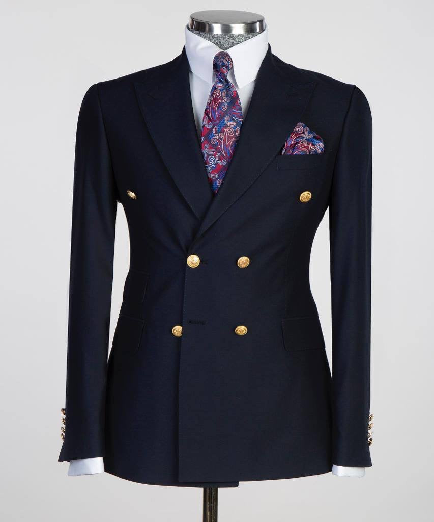 Double Breasted Navy Suit Peak Lapel 2pc