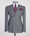 Double Breasted Grey Suit Peak Lapel 2pc