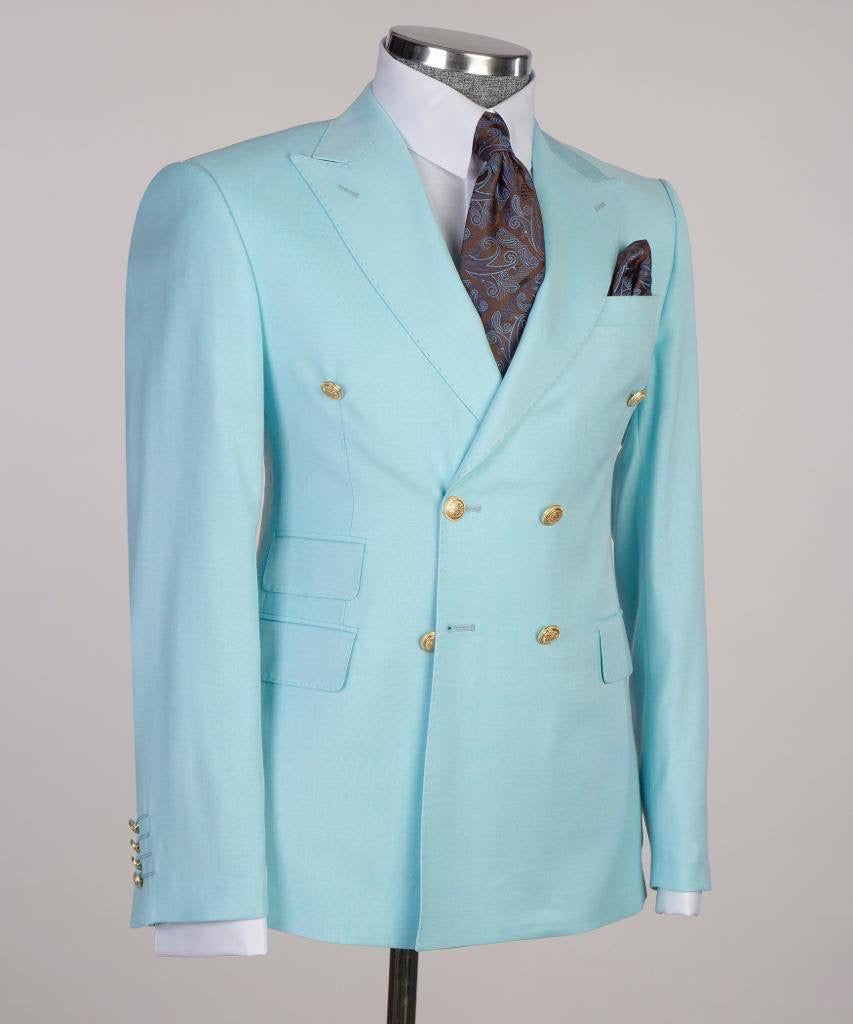 Costume 2 pièces à rayures croisées pour homme, costume bleu bébé, revers en pointe, conçu pour un look élégant, TPL