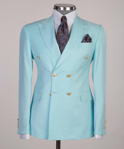 Costume 2 pièces à rayures croisées pour homme, costume bleu bébé, revers en pointe, conçu pour un look élégant, TPL