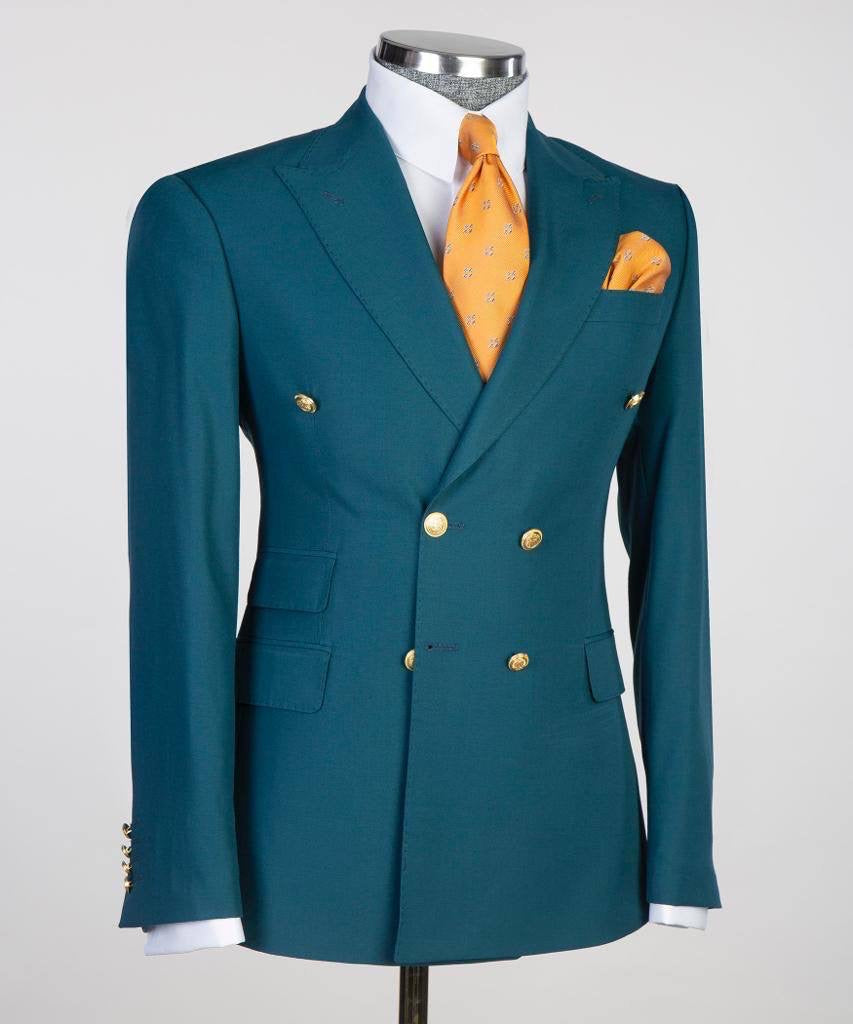 Double Breasted Green Suit Peak Lapel 2pc