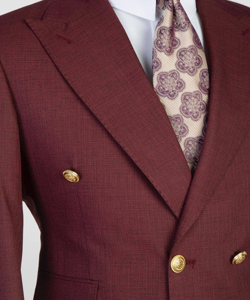 Double Breasted Burgundy Suit Peak Lapel 2pc