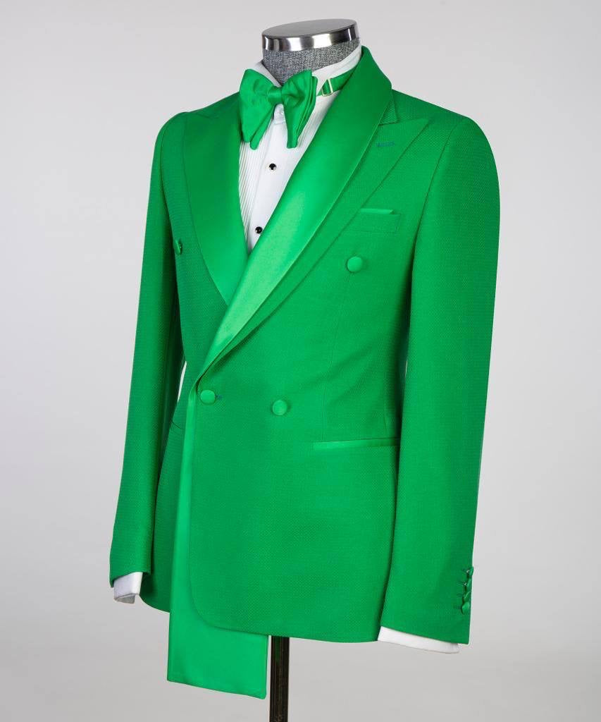 Costume croisé, 2 pièces, vert, design châle, idéal pour toutes les occasions...
