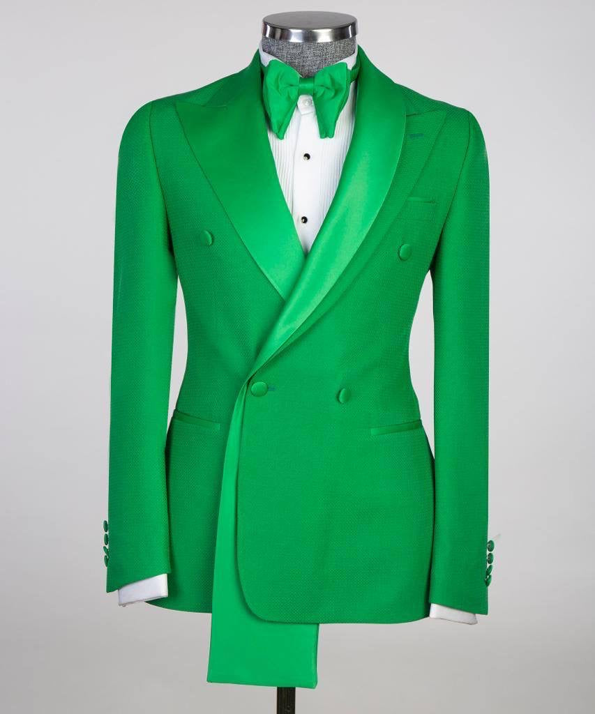 Costume croisé, 2 pièces, vert, design châle, idéal pour toutes les occasions...