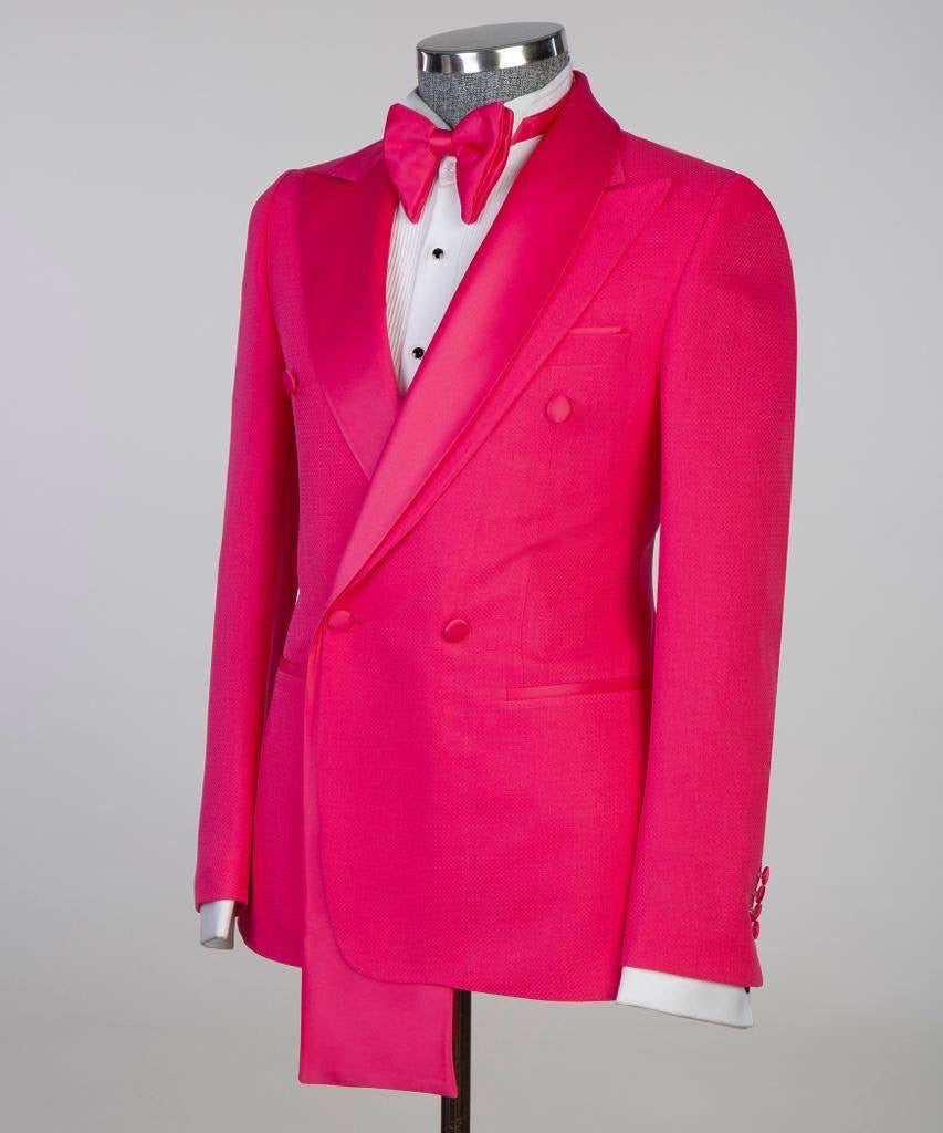 Costume croisé, 2 pièces, fuchsia, design châle, idéal pour toutes les occasions...