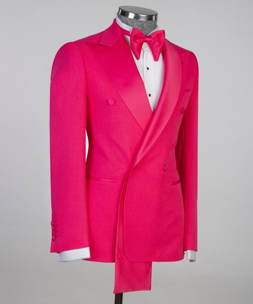 Costume croisé, 2 pièces, fuchsia, design châle, idéal pour toutes les occasions...