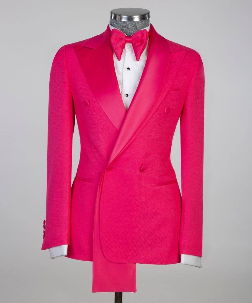 Costume croisé, 2 pièces, fuchsia, design châle, idéal pour toutes les occasions...