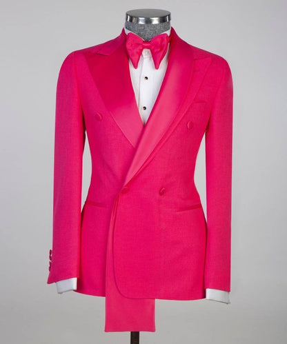 Costume croisé, 2 pièces, fuchsia, design châle, idéal pour toutes les occasions...