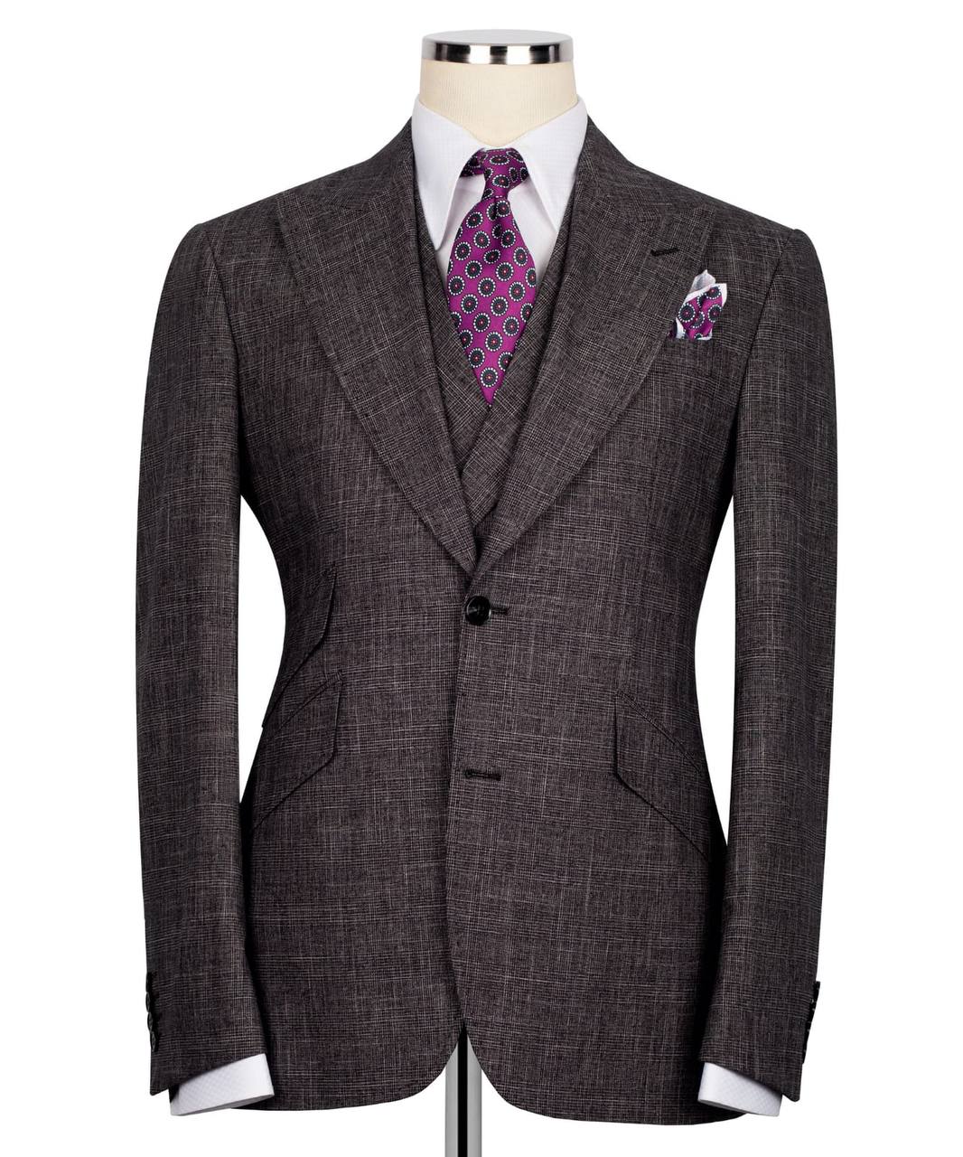 Classic 3-Piece Dark Grey Checkered Suit