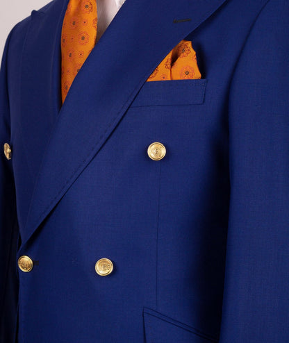 Double Breasted Royal Blue Suit Peak Lapel 2pc