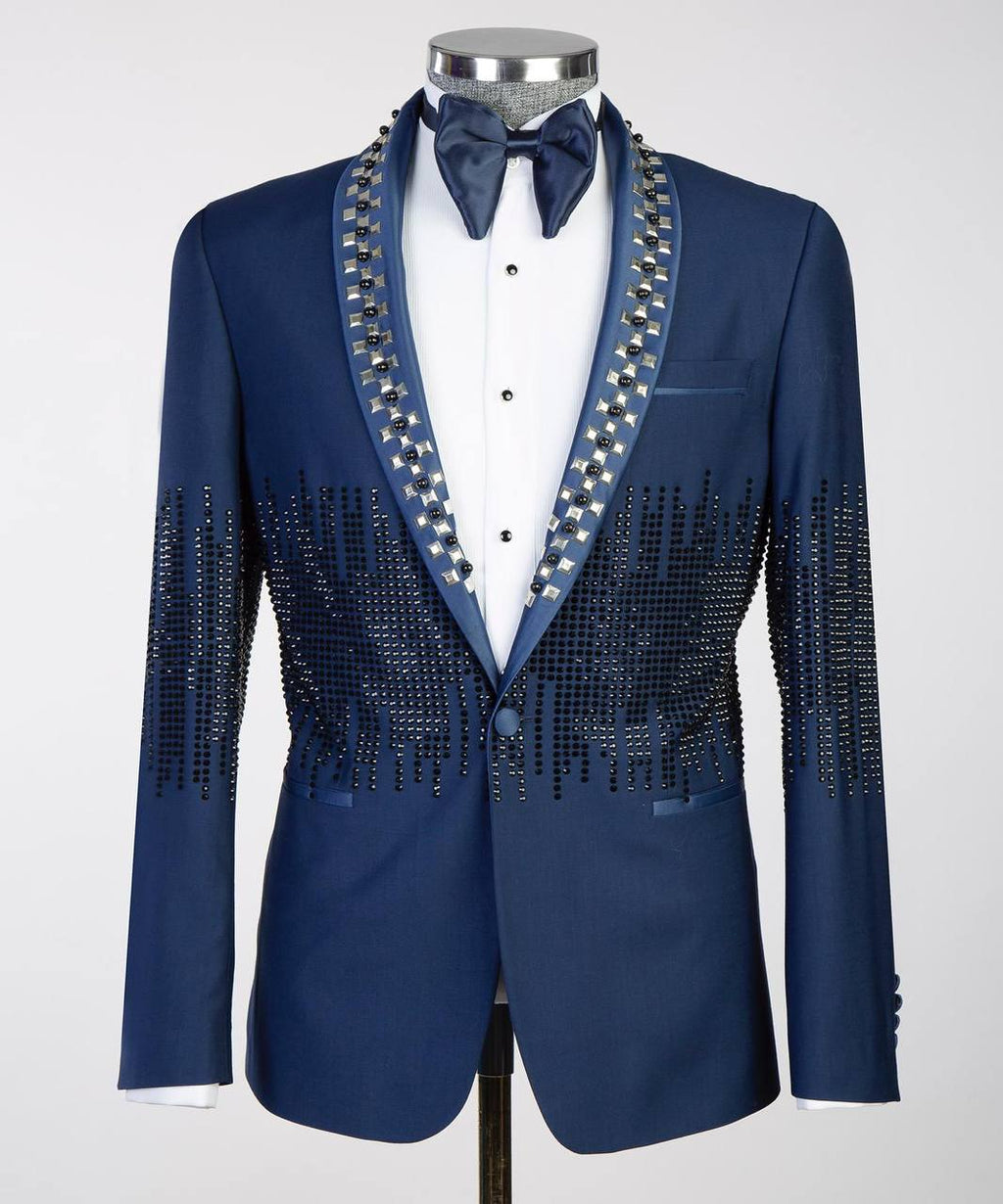 Men's 2 Piece Grey Tuxedo Suit Stone Stitched