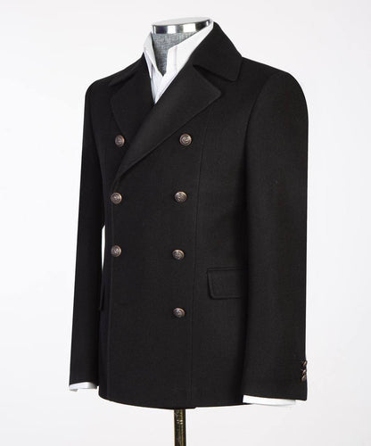 Black Double Breasted Coat for Men