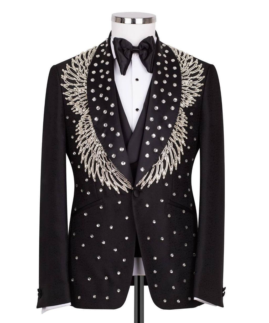 Black Tuxedo,3 Piece, Silver Beaded Blazer