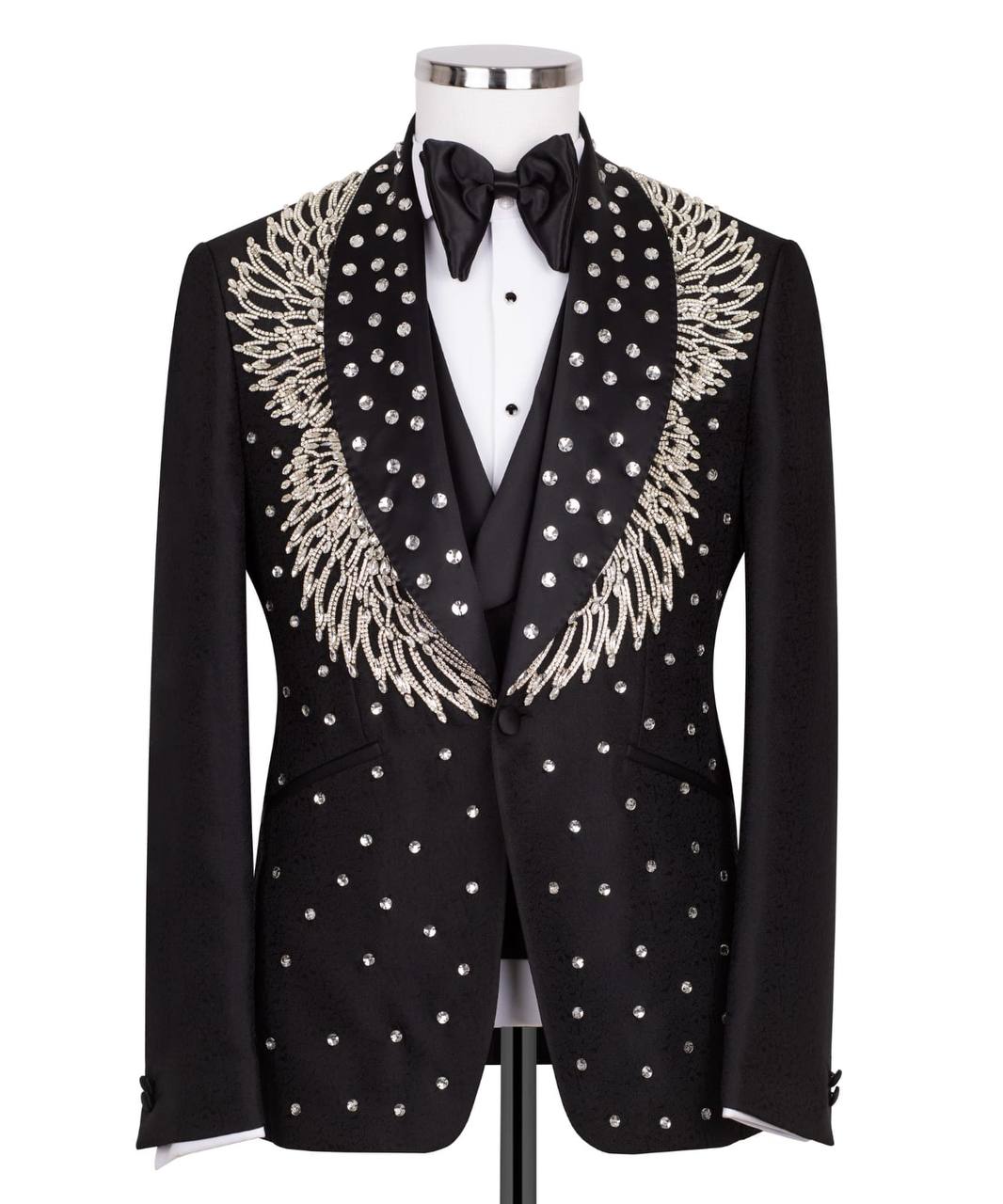 Black Tuxedo,3 Piece, Silver Beaded Blazer