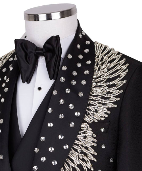 Black Tuxedo,3 Piece, Silver Beaded Blazer
