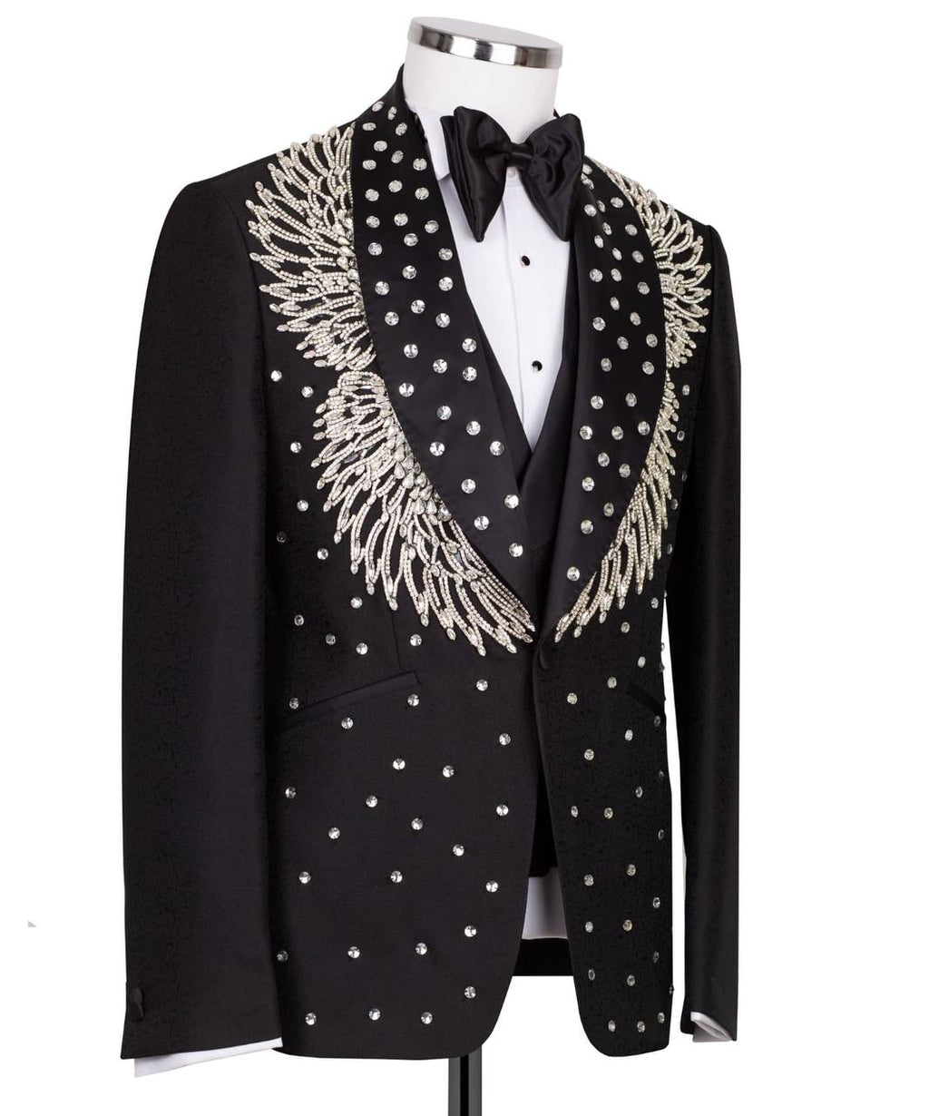 Black Tuxedo,3 Piece, Silver Beaded Blazer