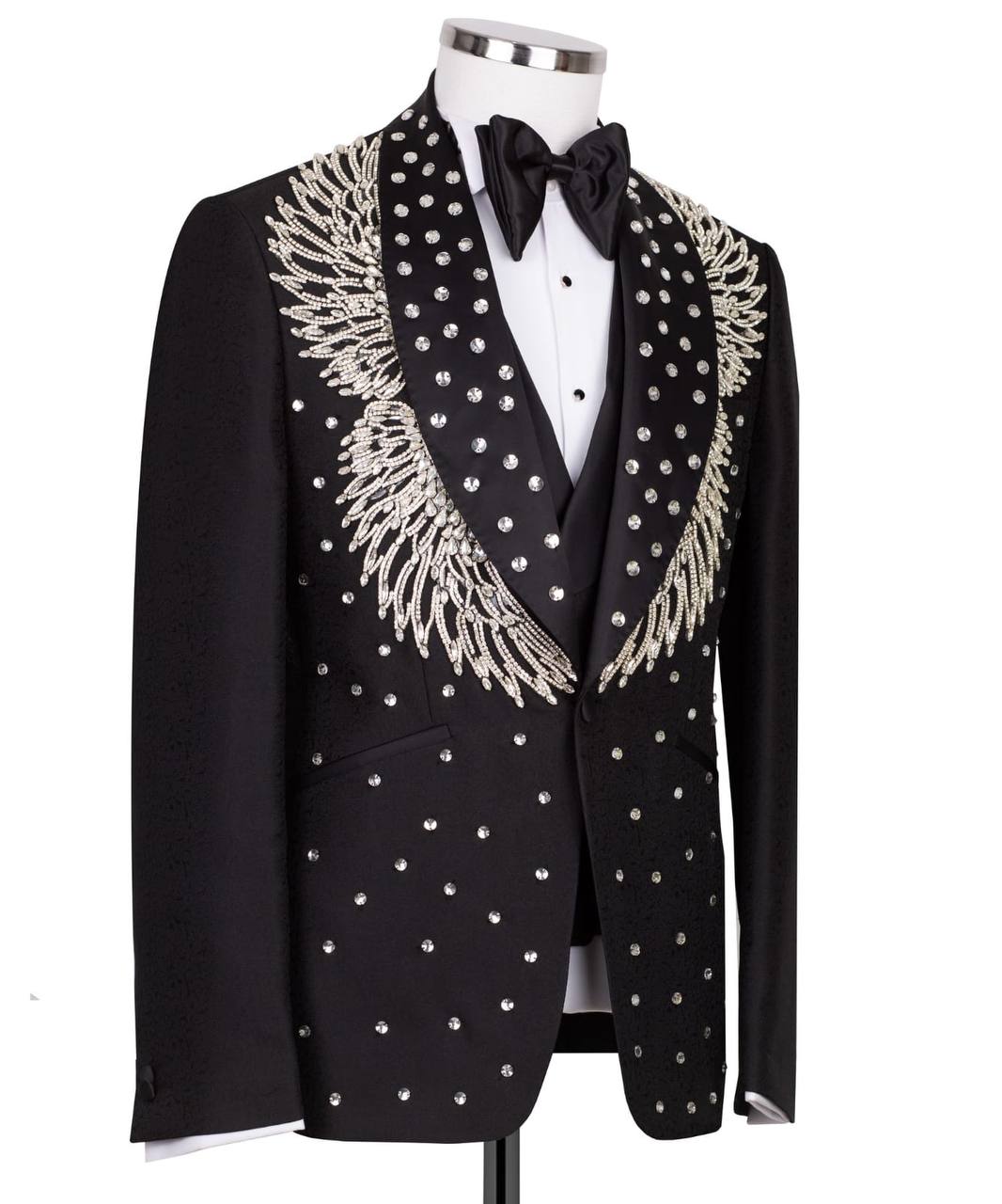 Black Tuxedo,3 Piece, Silver Beaded Blazer