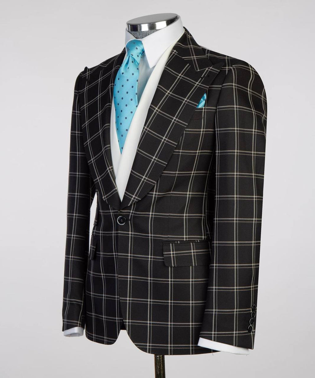 Plaid 3-Piece Suit-Black