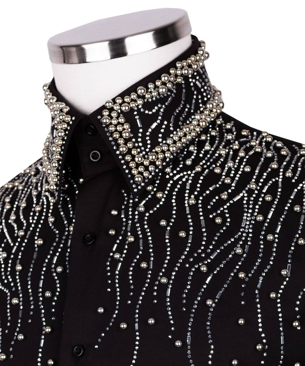 High Collar Beaded Exclusive Black Shirt