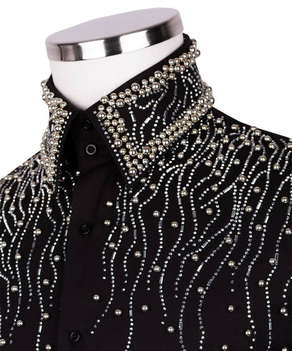 High Collar Beaded Exclusive Black Shirt