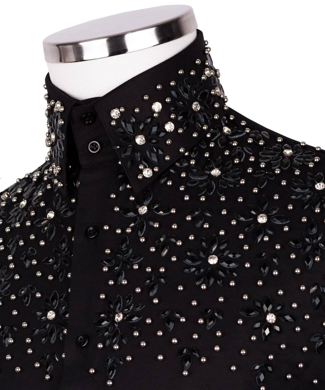 High Collar Beaded Exclusive Black Shirt