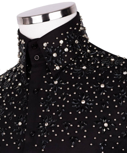 High Collar Beaded Exclusive Black Shirt