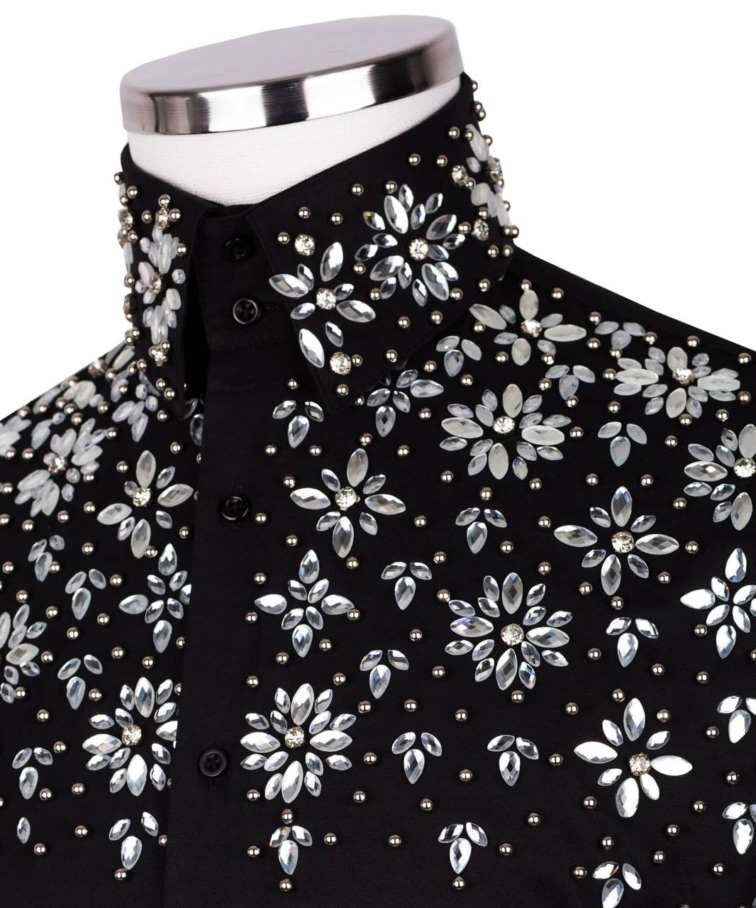 High Collar Beaded Exclusive Black Shirt