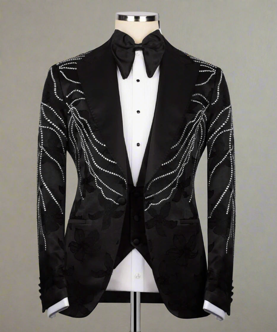 black tuxedo-silver gem stoned-