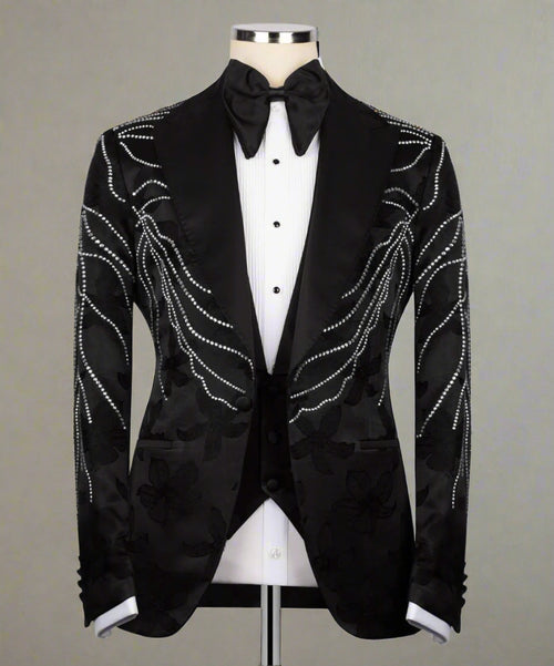 black tuxedo-silver gem stoned-