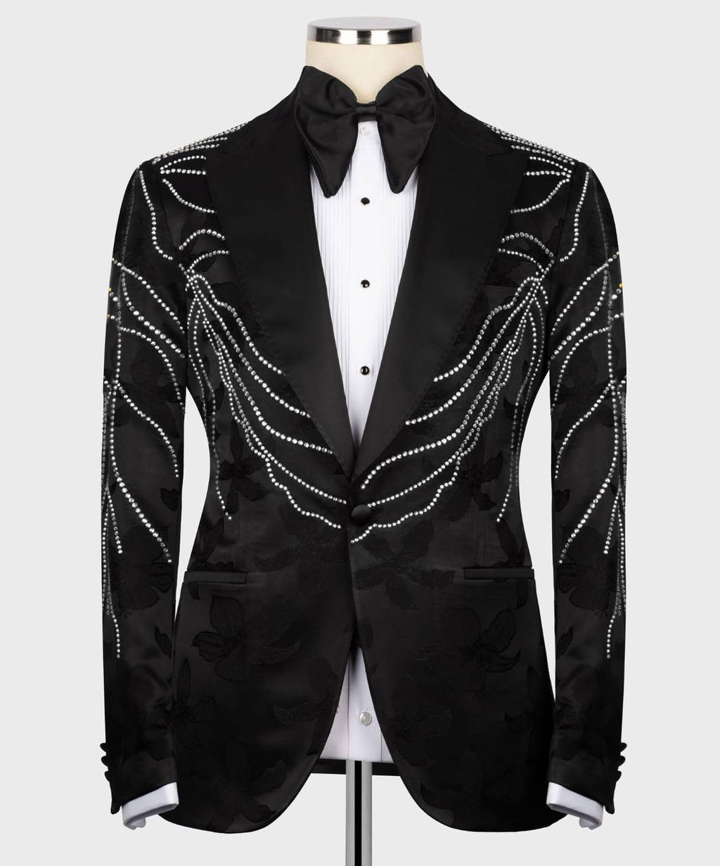 Black Tuxedo,3 Piece, Handcrafted Beaded Blazer