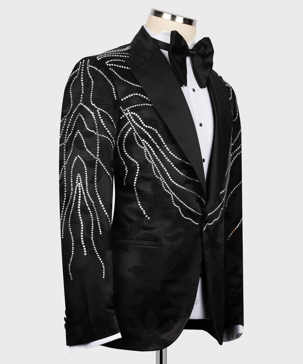 Black Tuxedo,3 Piece, Handcrafted Beaded Blazer