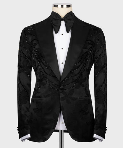 Black Tuxedo,3 Piece, Handcrafted Beaded Blazer
