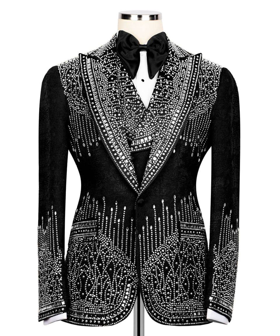 Black Tuxedo,3 Piece, Silver Beaded Blazer